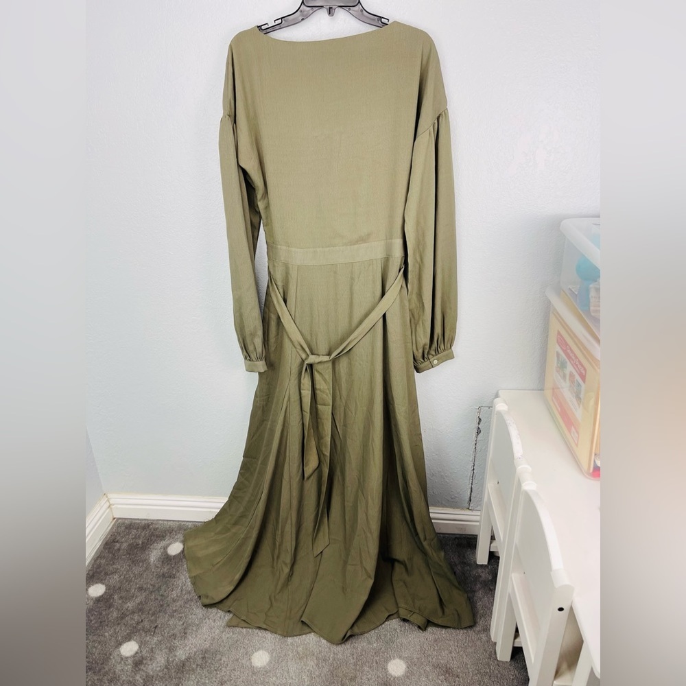 NWT JoyFolie Mía Joy Malin Olive Green Chiffon Long Sleeve Maxi Dress - Picture 6 of 11